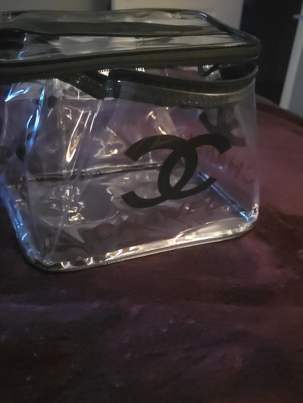 CLEAR PVC Cosmetic Bag with Black Trim and Logo